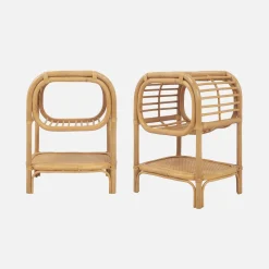 Mesita de noche de ratán natural curvado, set de 2