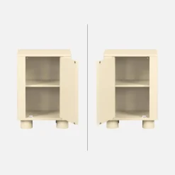 Mesita de noche efecto madera de mango con 1 puerta reversible