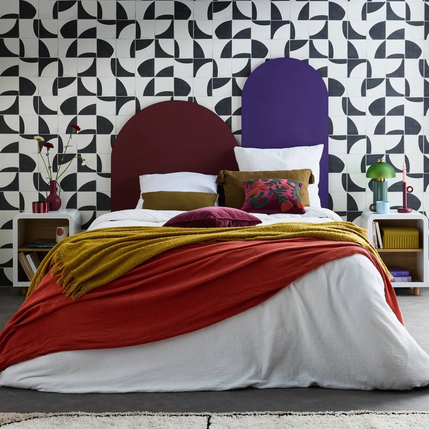 Mesita de noche efecto madera con 2 huecos, set de 2