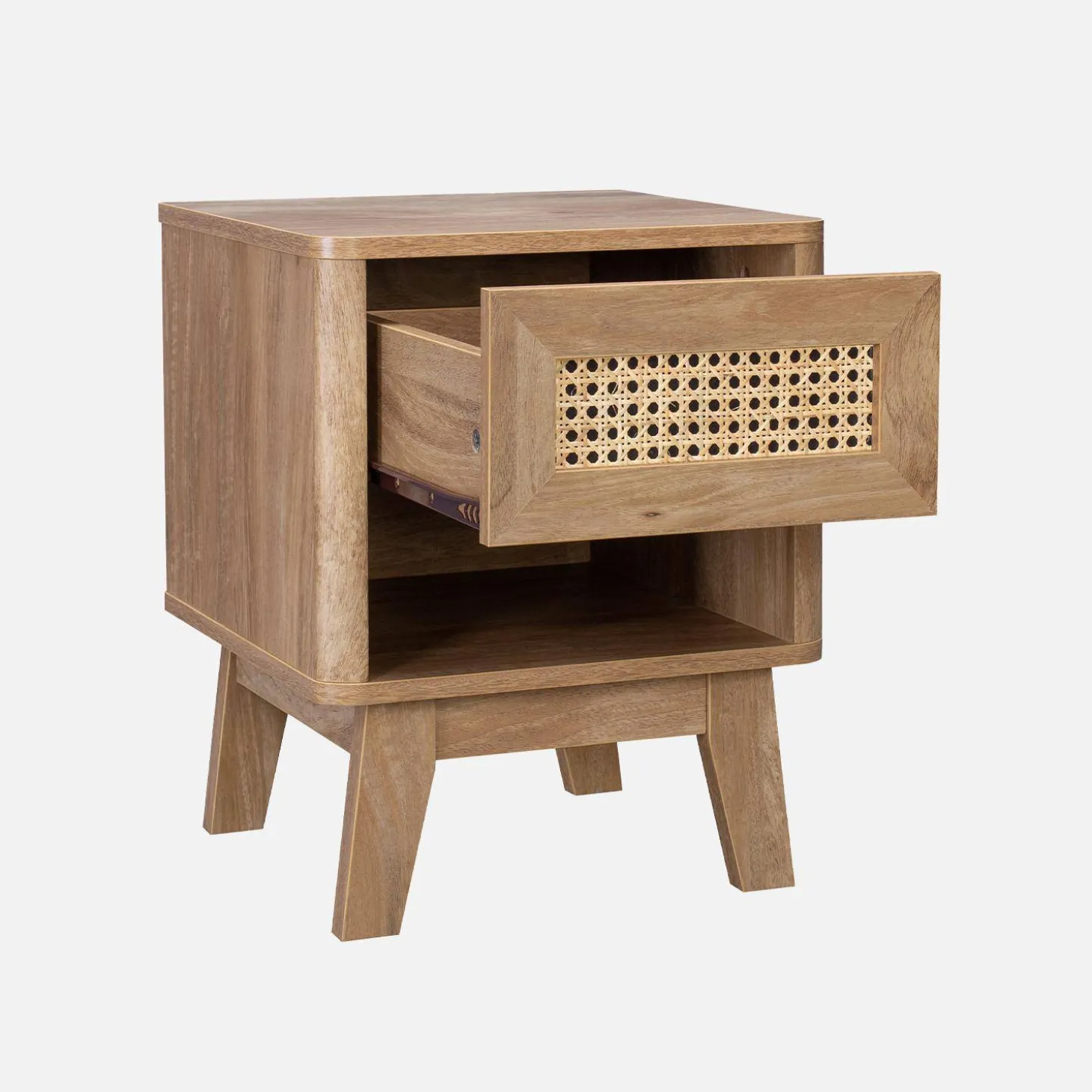 Mesita de noche efecto madera y caña, set de 2