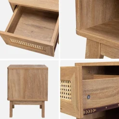 Mesita de noche efecto madera y caña, set de 2