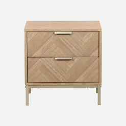 Mesita de noche efecto madera con diseño en espiga, set de 2