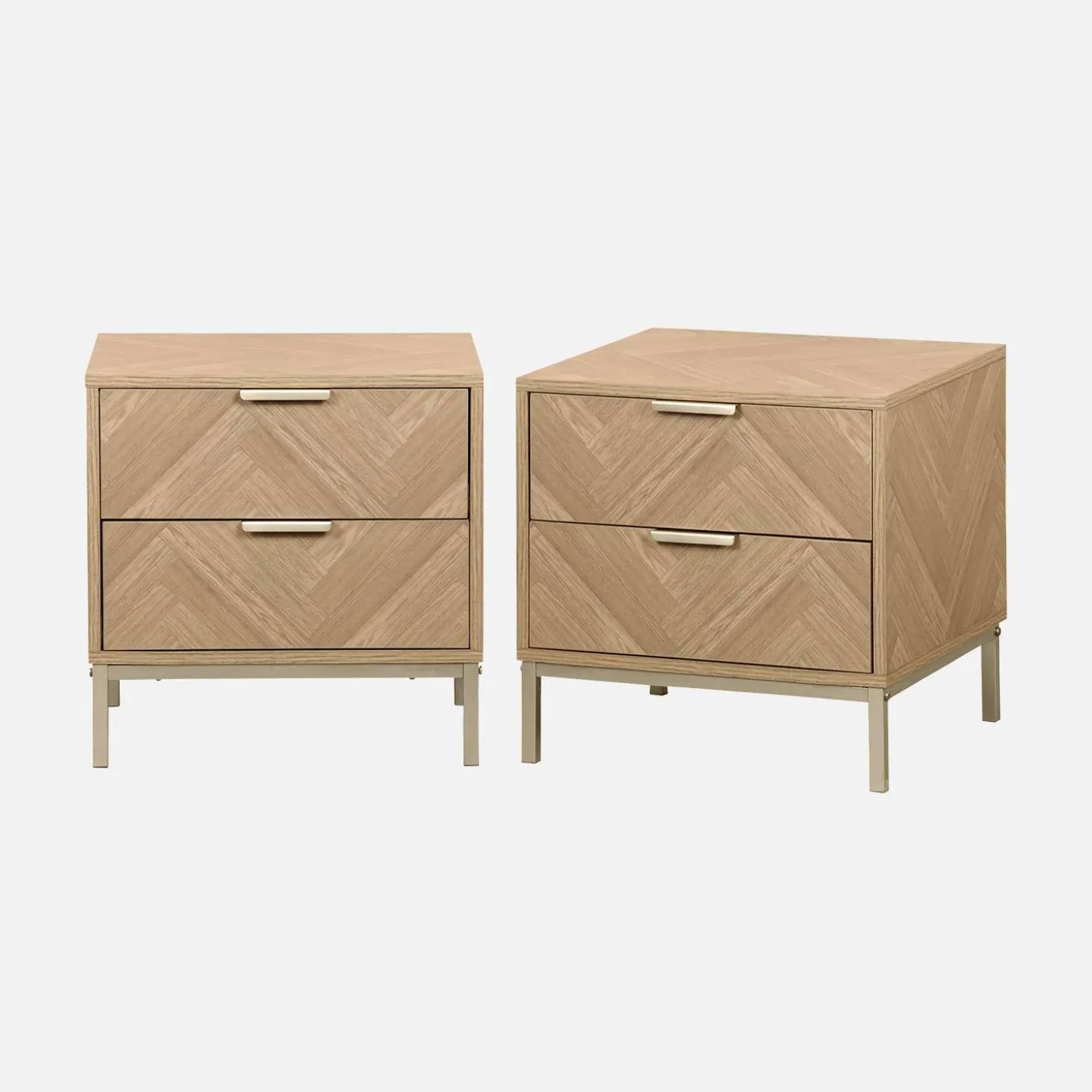 Mesita de noche efecto madera con diseño en espiga, set de 2