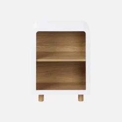 Mesita de noche efecto madera, 2 nichos