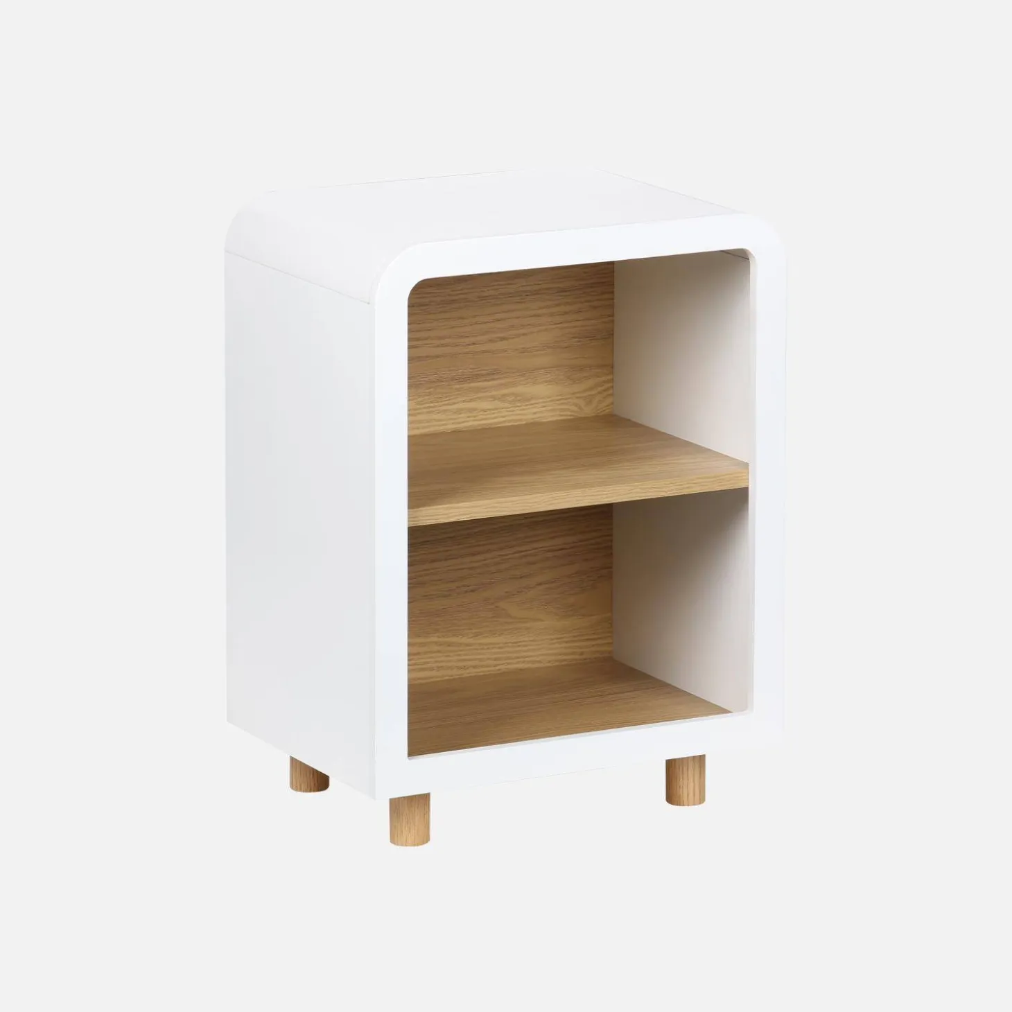 Mesita de noche efecto madera, 2 nichos