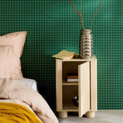 Mesita de noche efecto madera de mango con 1 puerta reversible, set de 2