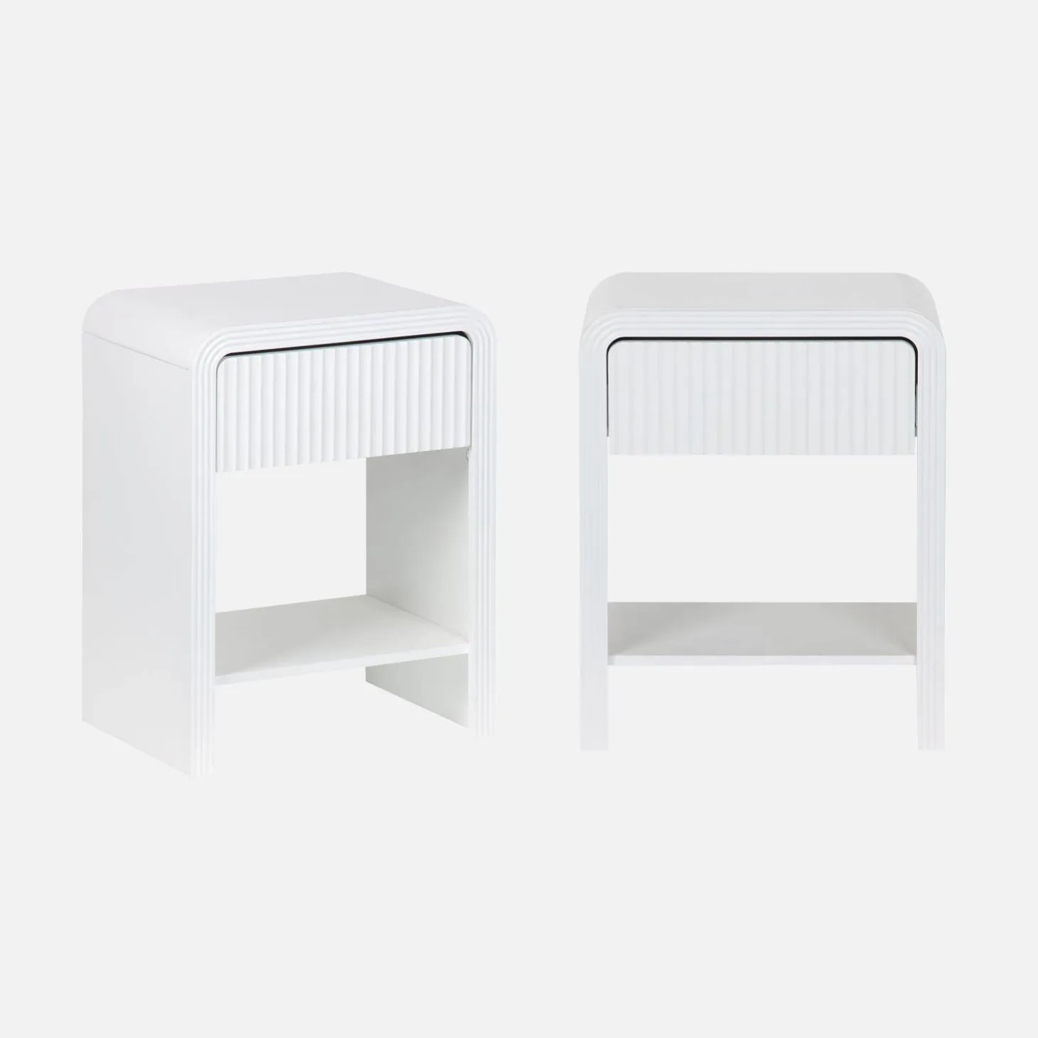 Mesita de noche efecto madera acanalada, set de 2