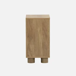 Mesita de noche efecto madera de mango con 1 puerta reversible, set de 2