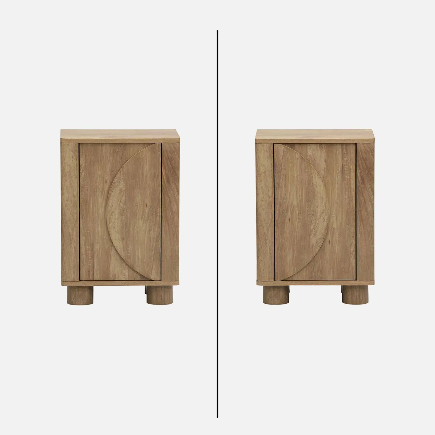 Mesita de noche efecto madera de mango con 1 puerta reversible, set de 2