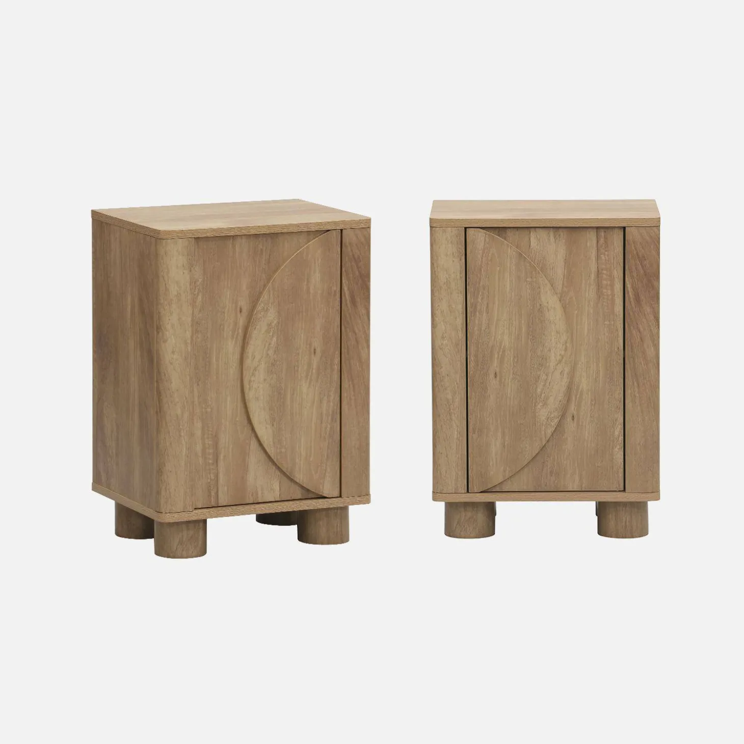 Mesita de noche efecto madera de mango con 1 puerta reversible, set de 2