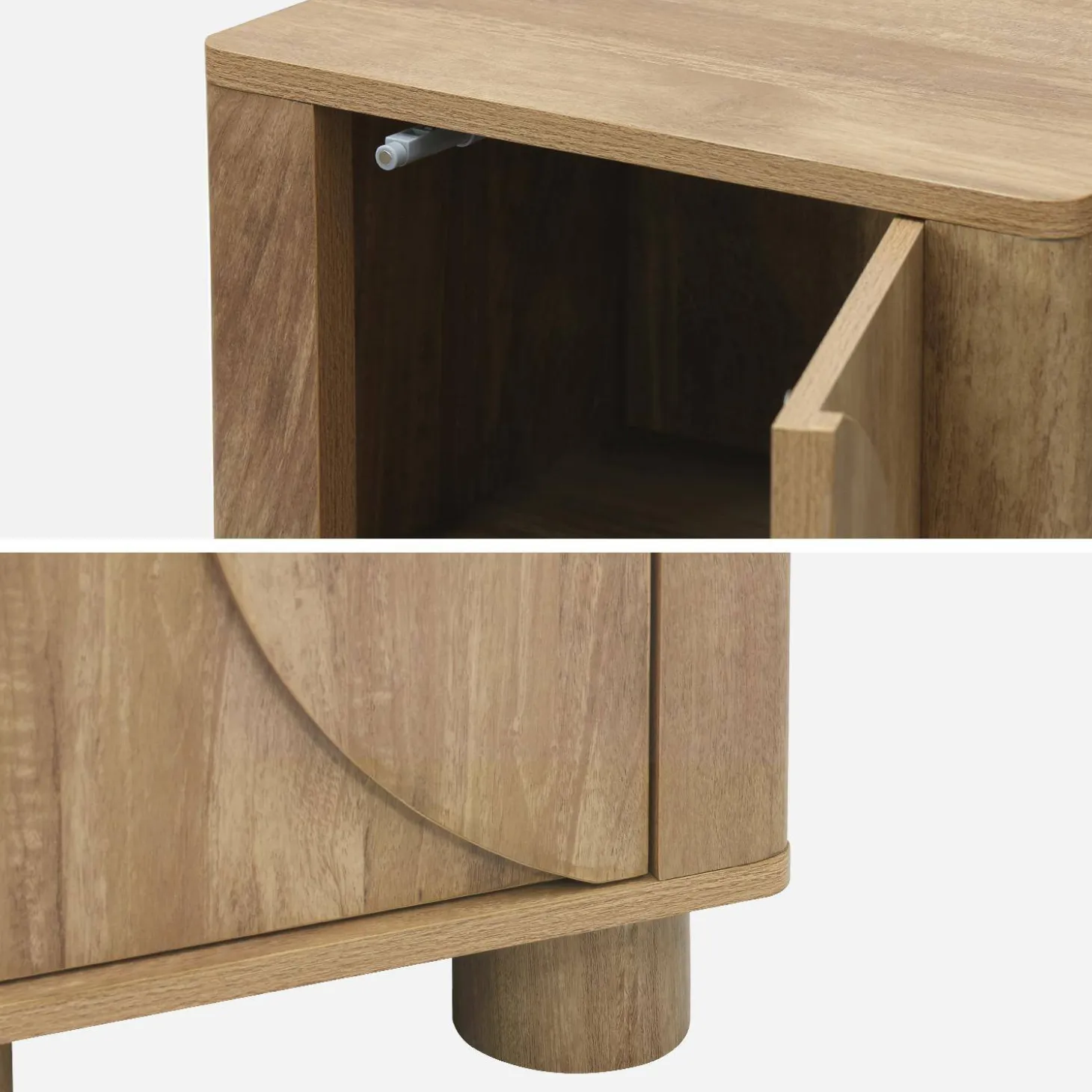 Mesita de noche efecto madera de mango con 1 puerta reversible, set de 2