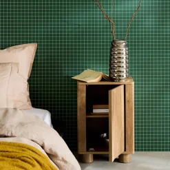 Mesita de noche efecto madera de mango con 1 puerta reversible
