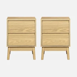 Mesita de noche efecto madera con 2 cajones, set de 2