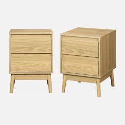 Mesita de noche efecto madera con 2 cajones, set de 2