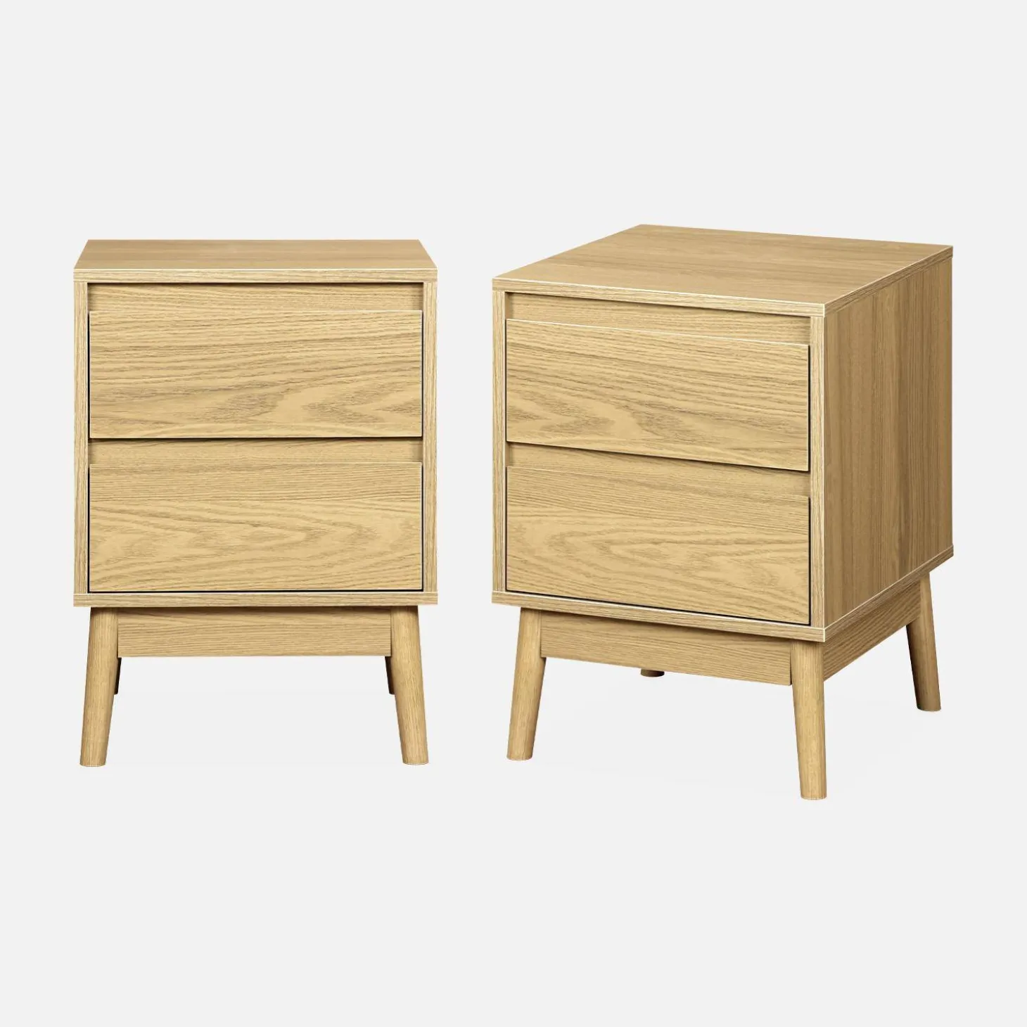 Mesita de noche efecto madera con 2 cajones, set de 2