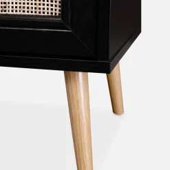 Mesita de noche escandinava con efecto madera y caña, set de 2