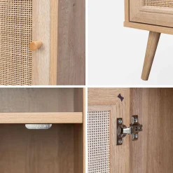 Mesita de noche escandinava de efecto madera y caña