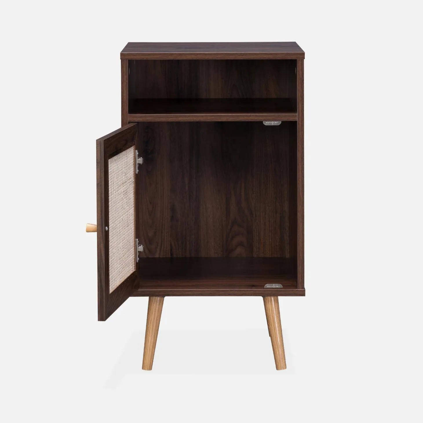 Mesita de noche escandinava con efecto madera y caña, set de 2