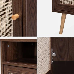 Mesita de noche escandinava con efecto madera y caña, set de 2