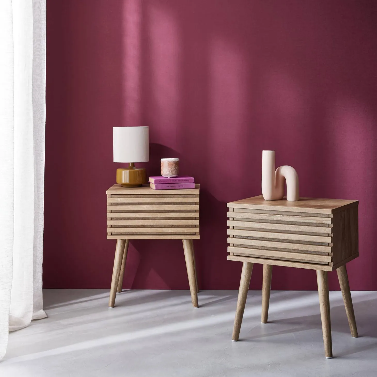 Mesita de noche estilo escandinavo efecto madera, set de 2