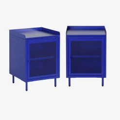Mesita de noche industrial de metal con 1 puerta de rejilla, set de 2