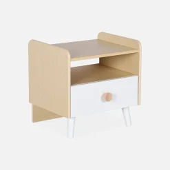 Mesita de noche infantil efecto madera, blanca