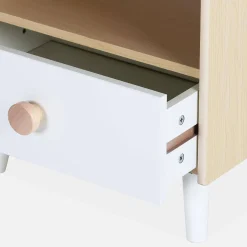 Mesita de noche infantil efecto madera, blanca