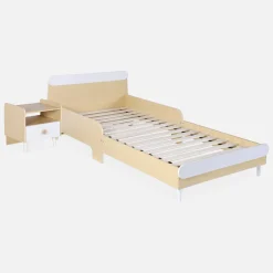 Mesita de noche infantil efecto madera, blanca