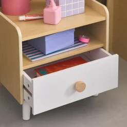 Mesita de noche infantil efecto madera, blanca