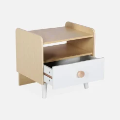 Mesita de noche infantil efecto madera, blanca