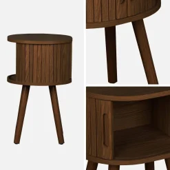 Mesita de noche ovalada escandinava con decoración madera ranurada, set de 2