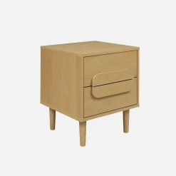 Mesita de noche vintage efecto madera con 2 cajones
