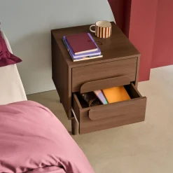 Mesita de noche vintage efecto madera con 2 cajones