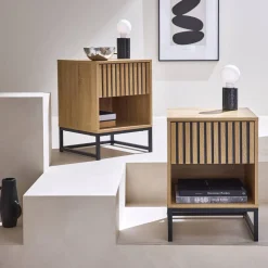 Mesitas de noche contemporáneas con 1 cajón, set de 2