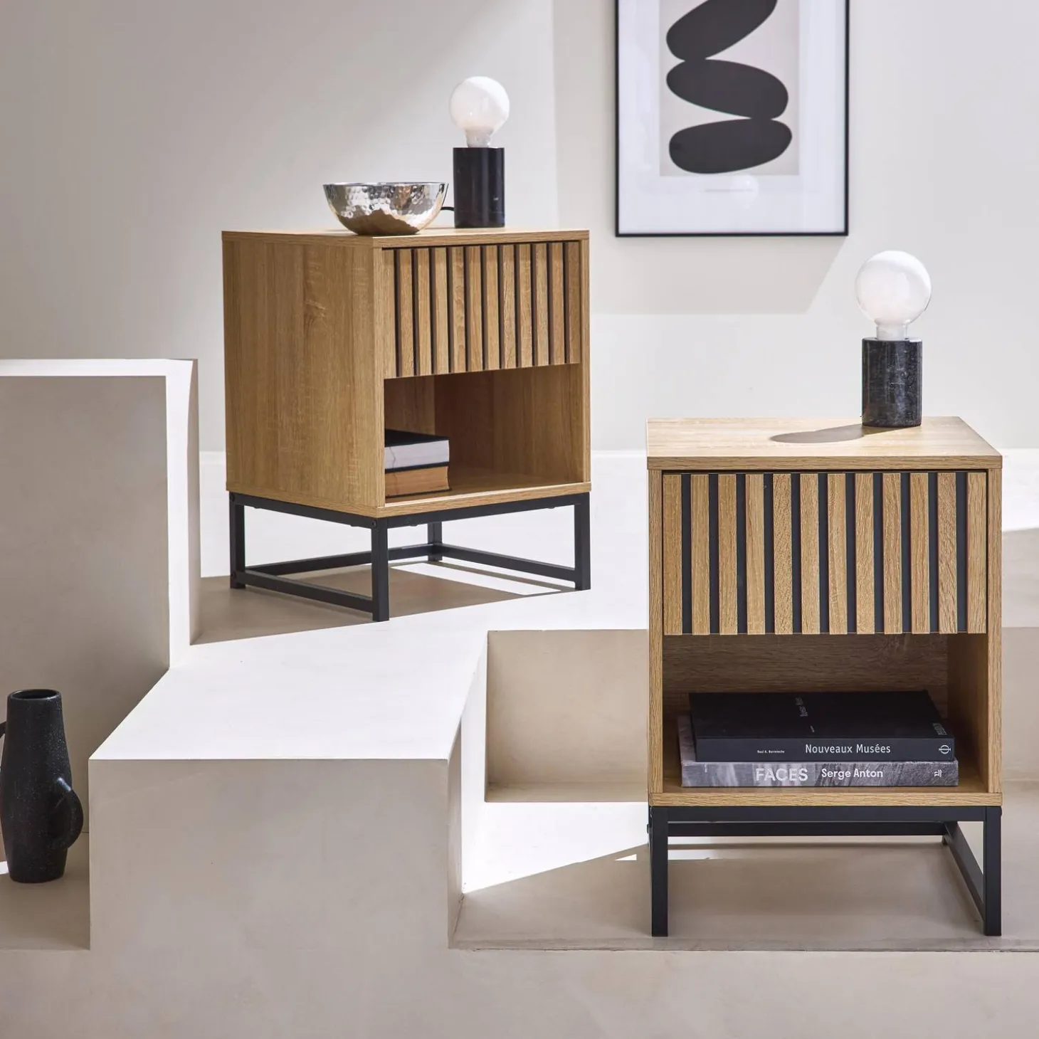 Mesitas de noche contemporáneas con 1 cajón, set de 2