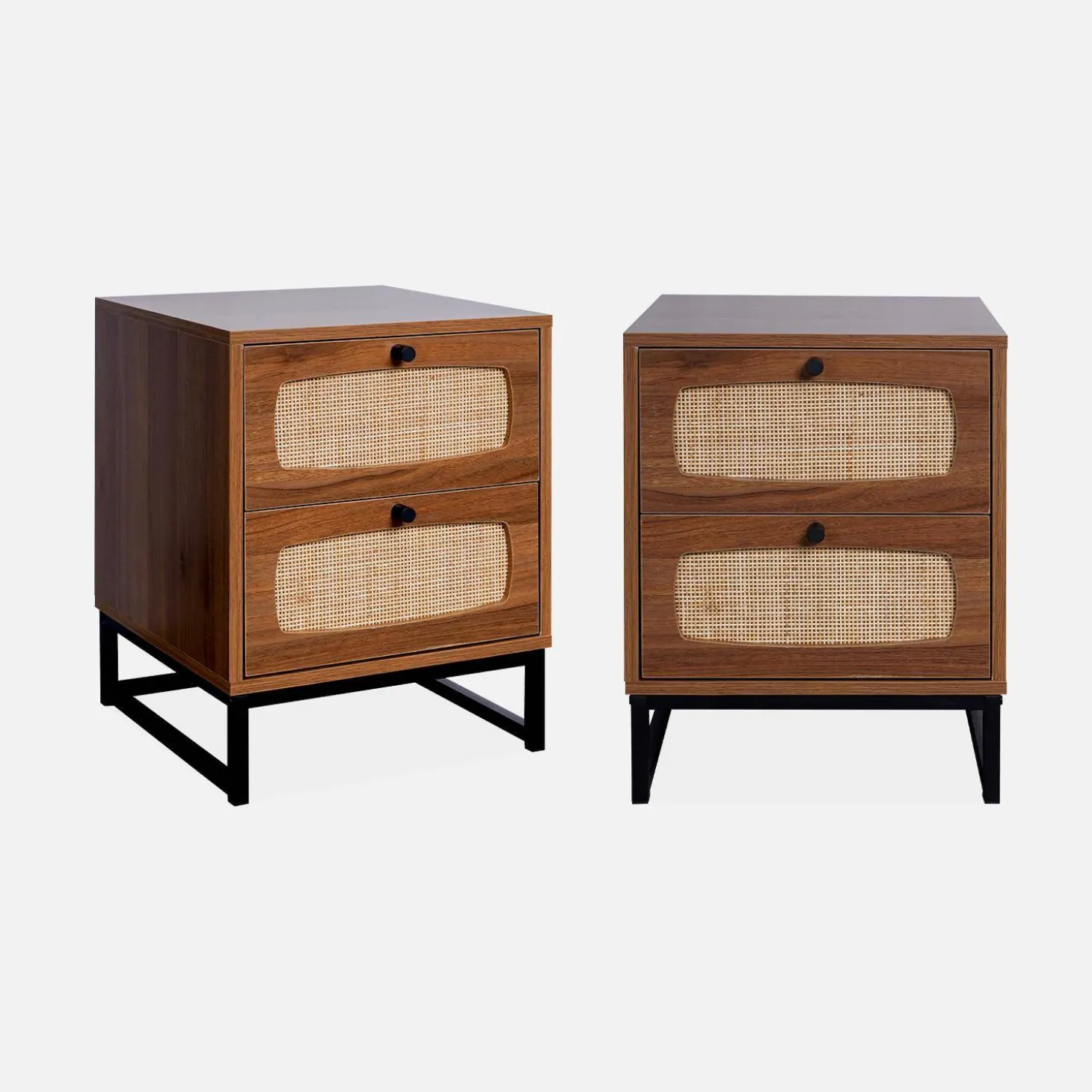 Mesitas de noche de madera y caña, set de 2