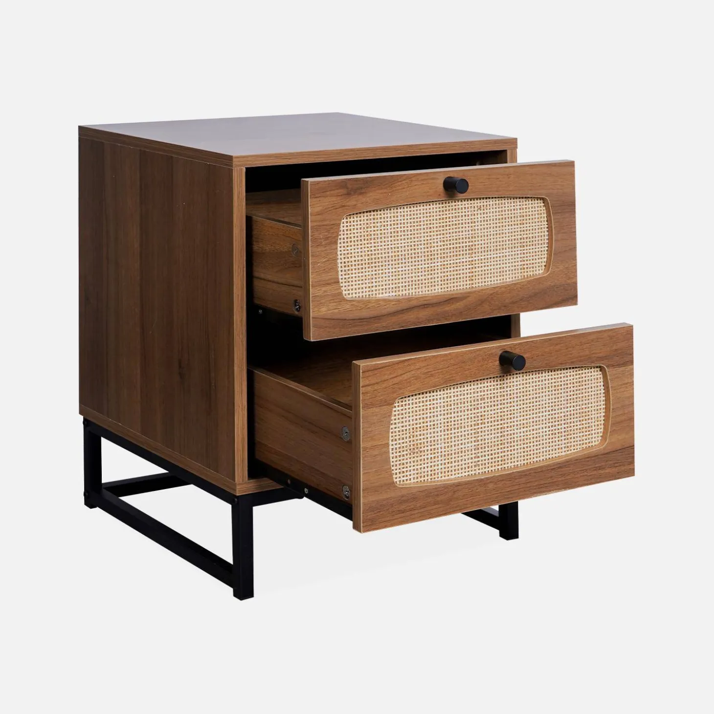 Mesitas de noche de madera y caña, set de 2