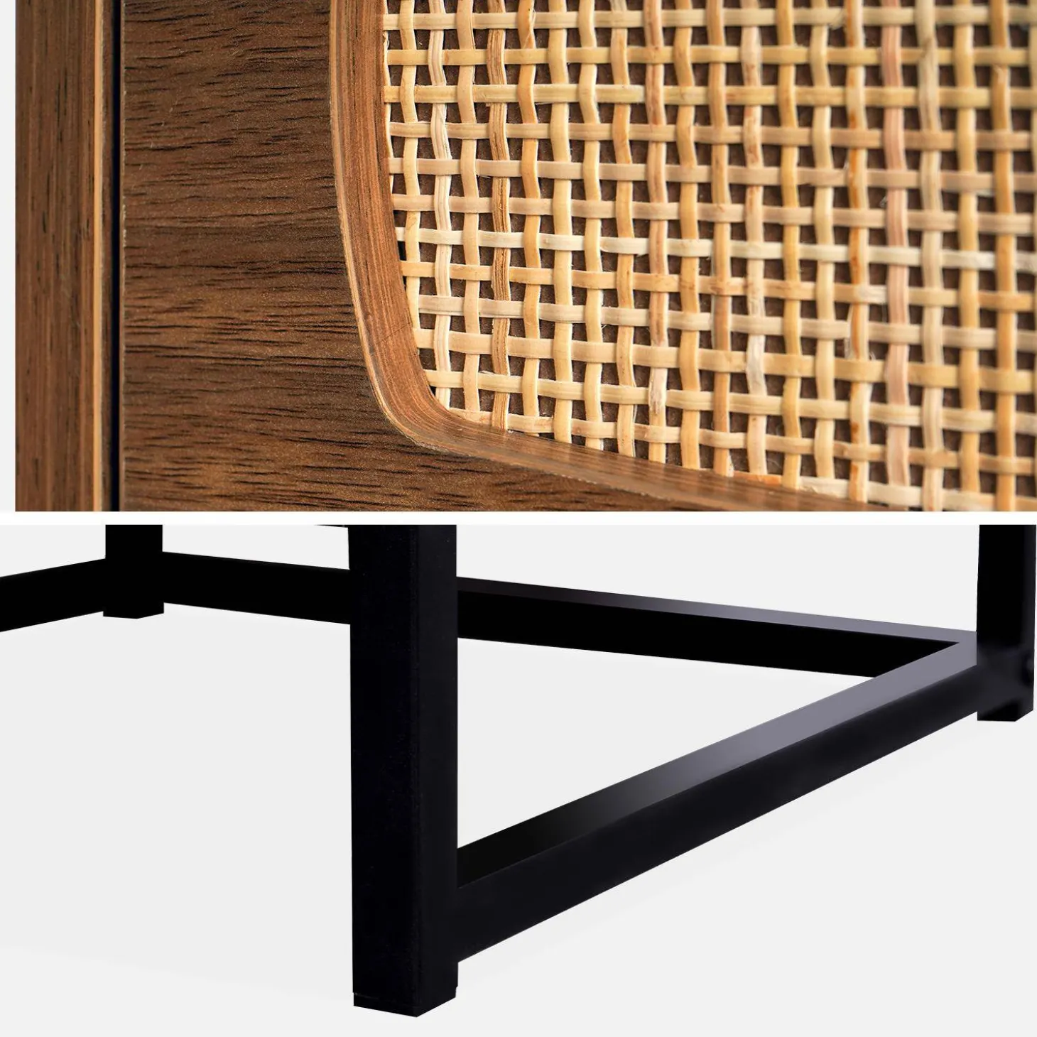 Mesitas de noche de madera y caña, set de 2