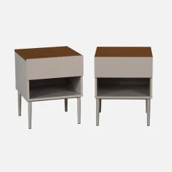 Mesitas de noche de metal y decoración de madera,1 puerta, 1 nicho, set de 2