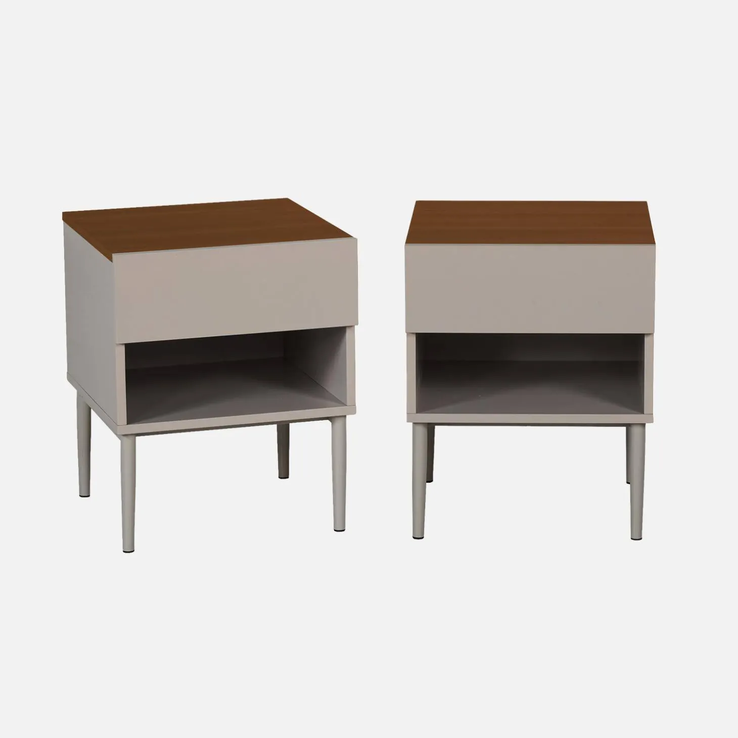Mesitas de noche de metal y decoración de madera,1 puerta, 1 nicho, set de 2