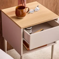 Mesitas de noche de metal y decoración de madera,1 puerta, 1 nicho, set de 2