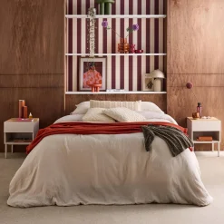 Mesitas de noche de metal y decoración de madera,1 puerta, 1 nicho, set de 2