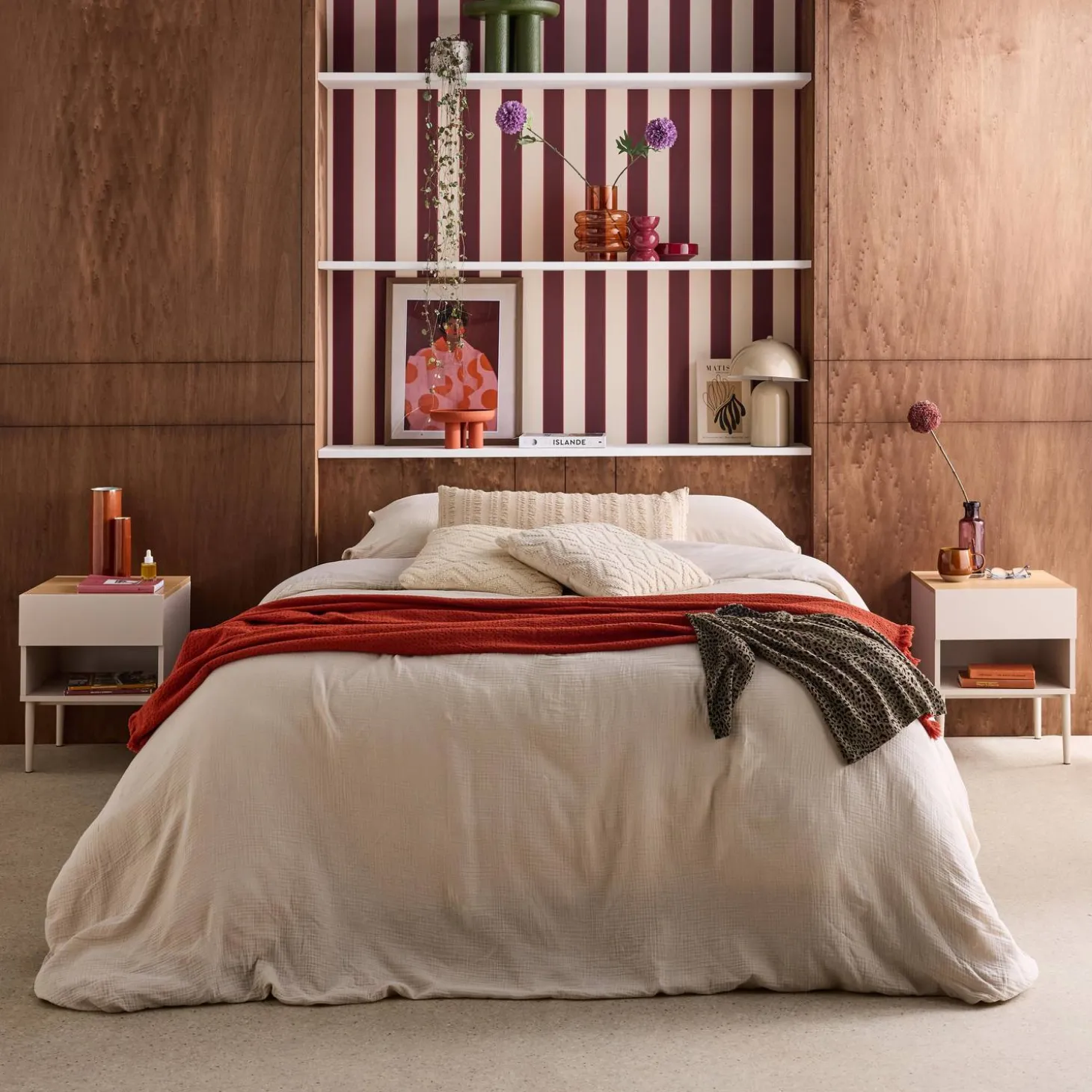 Mesitas de noche de metal y decoración de madera,1 puerta, 1 nicho, set de 2
