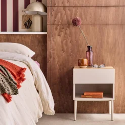 Mesitas de noche de metal y decoración de madera,1 puerta, 1 nicho, set de 2