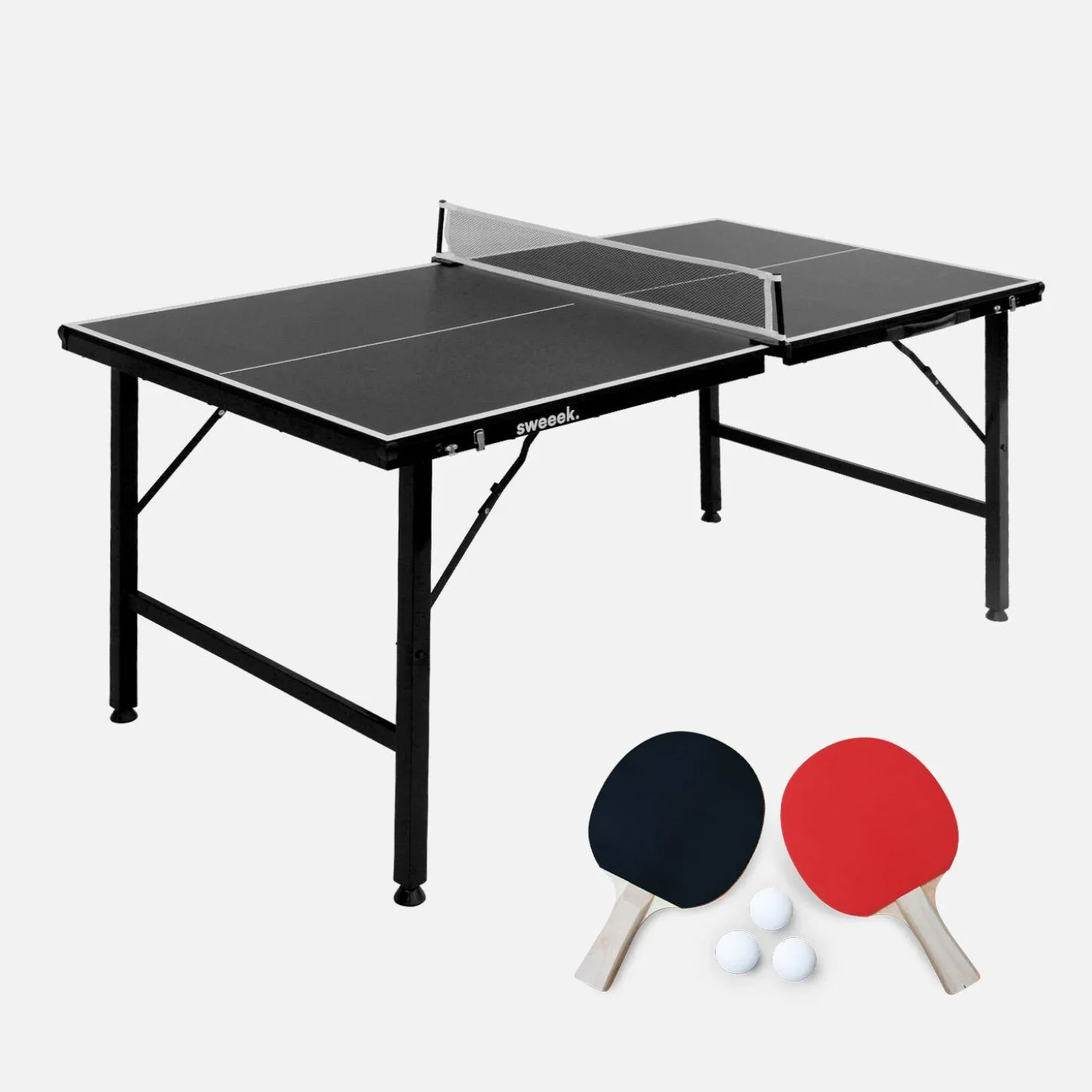 Mini mesa de ping pong interior plegable con 2 raquetas y 3 pelotas, 150cm