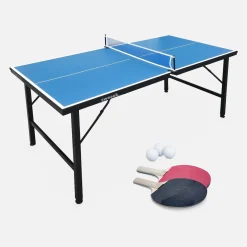 Mini mesa de ping pong interior plegable con 2 raquetas y 3 pelotas, 150cm