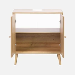 Mueble bajo lavabo decorado en madera y caña