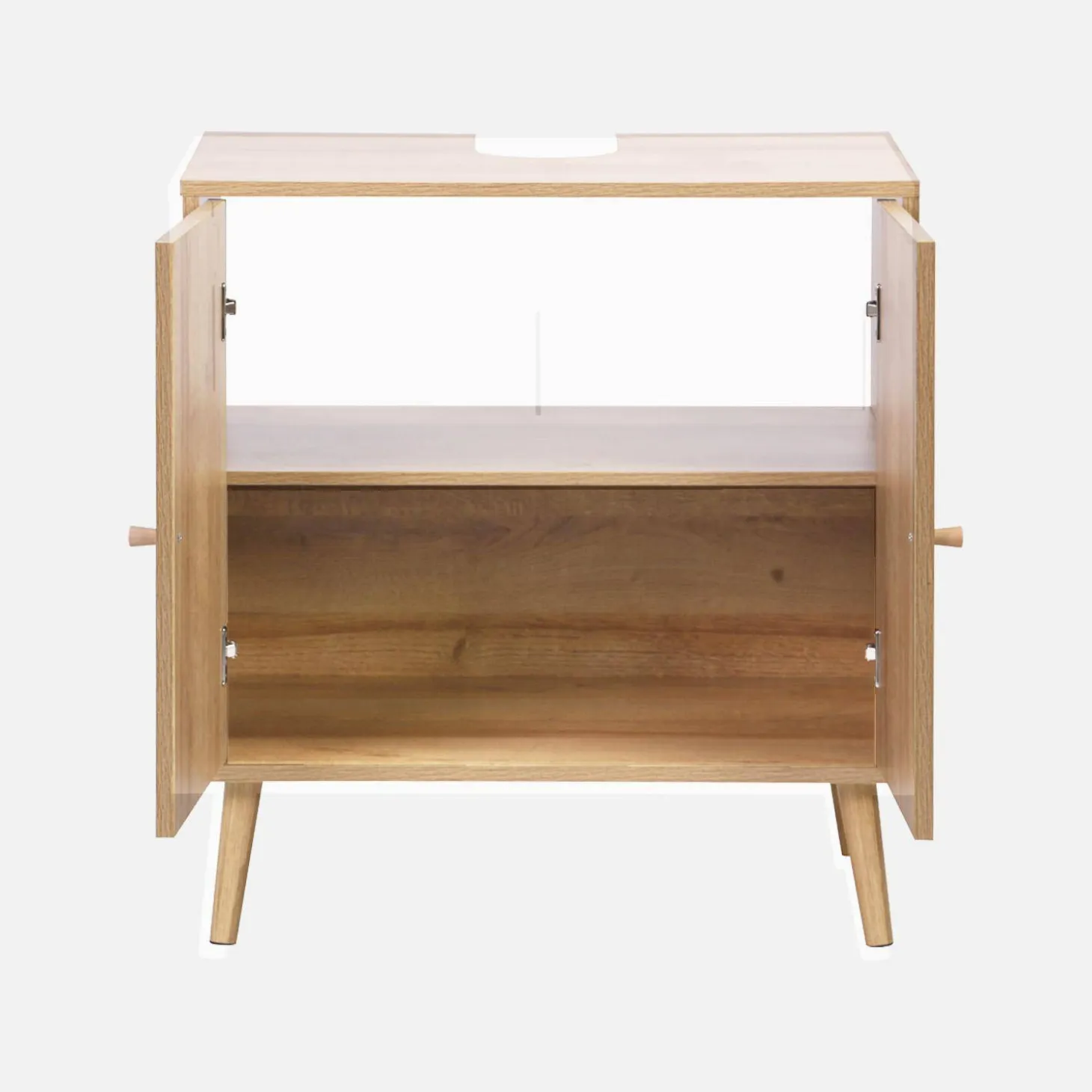 Mueble bajo lavabo decorado en madera y caña