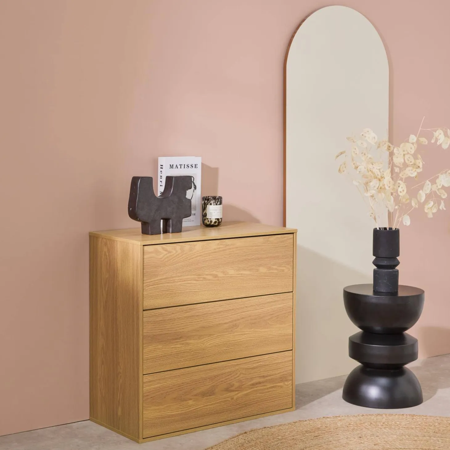 Mueble de almacenaje con efecto madera y 3 cajones