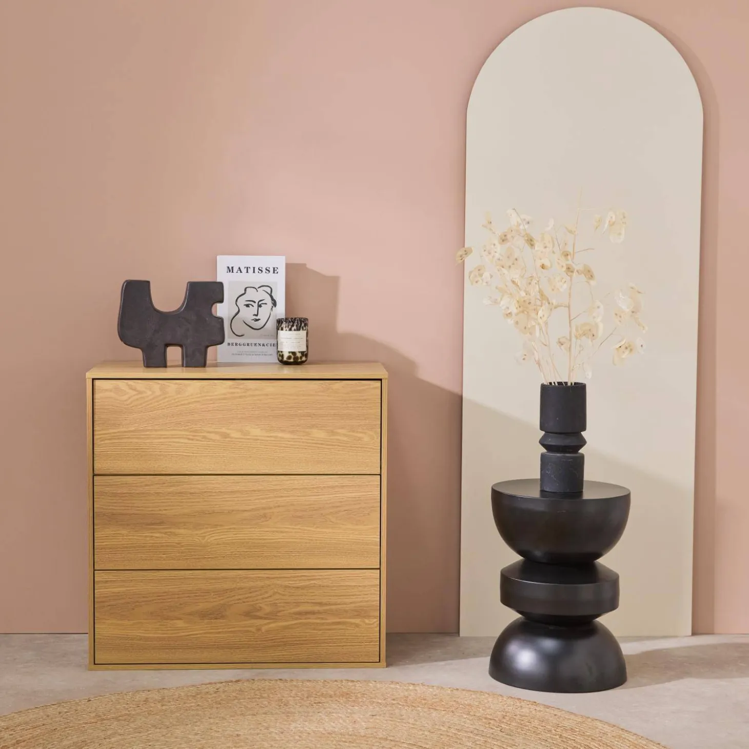 Mueble de almacenaje con efecto madera y 3 cajones